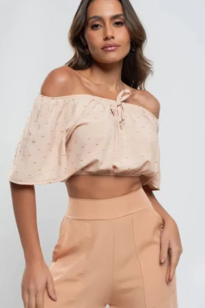 Cropped blusa Ciganinha Lurex Salvatore Fashion