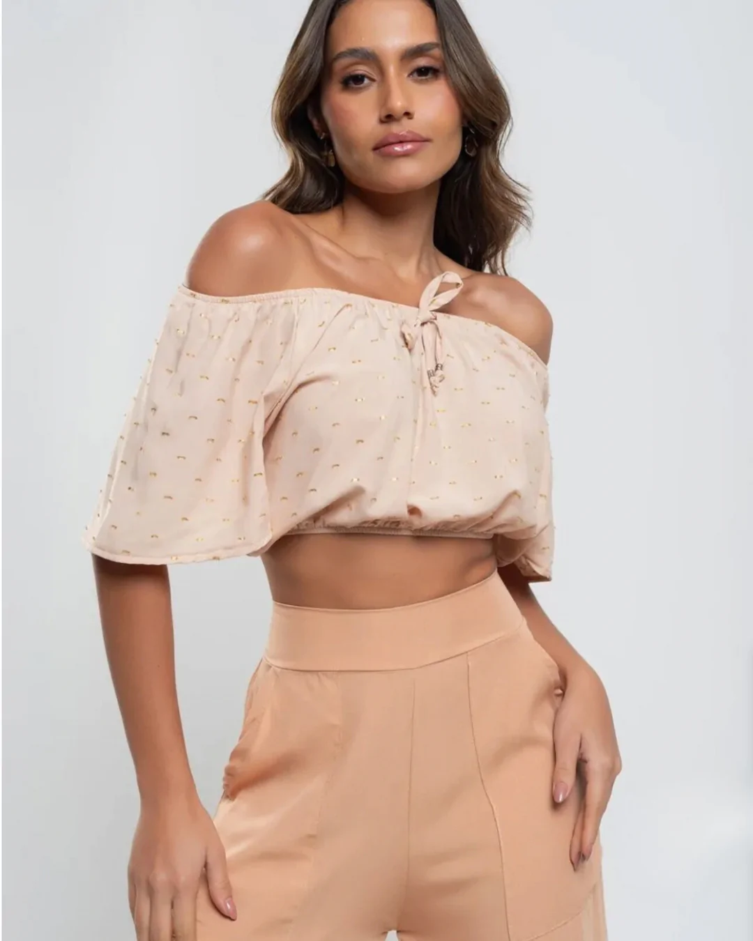 Cropped blusa Ciganinha Lurex Salvatore Fashion