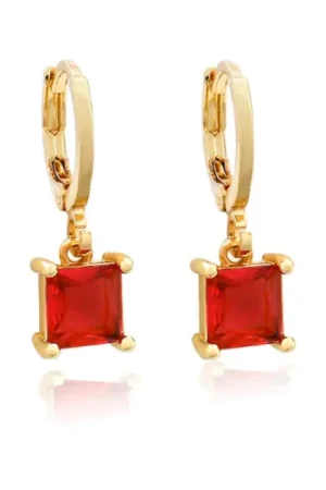 Brinco Argola Rosa Retangular folheado ouro 18K