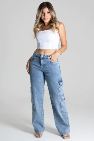 CALÇA JEANS SAWARY WIDE LEG CARGO
