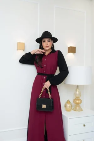 CHAMISE INGRID DUAS CORES – VISCOLINHO – PRETO C/ MARSALA