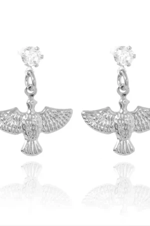 Brinco ponto de luz com Espirito Santo pendurado folheado ródio – Semi-jóia