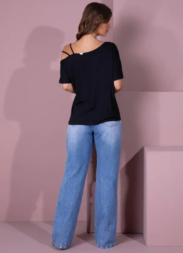 Blusa quintess Preta com Tiras no Ombro - Imagem 3