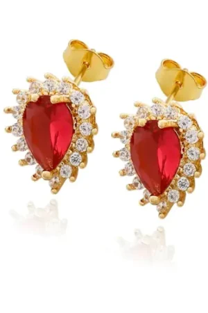 Brinco Gota Rosa Folheado Ouro 18K