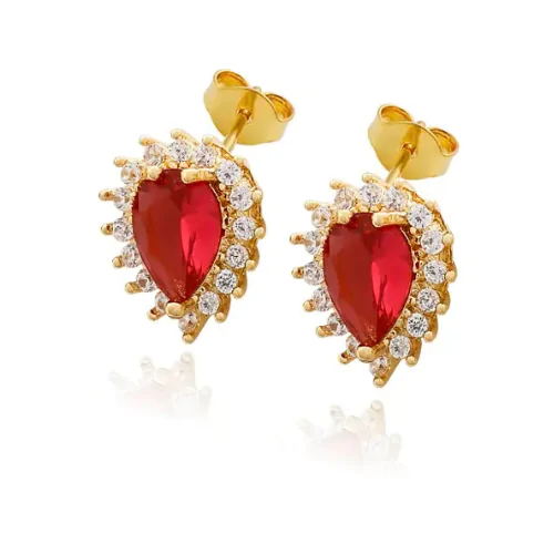 Brinco Gota Rosa Folheado Ouro 18K