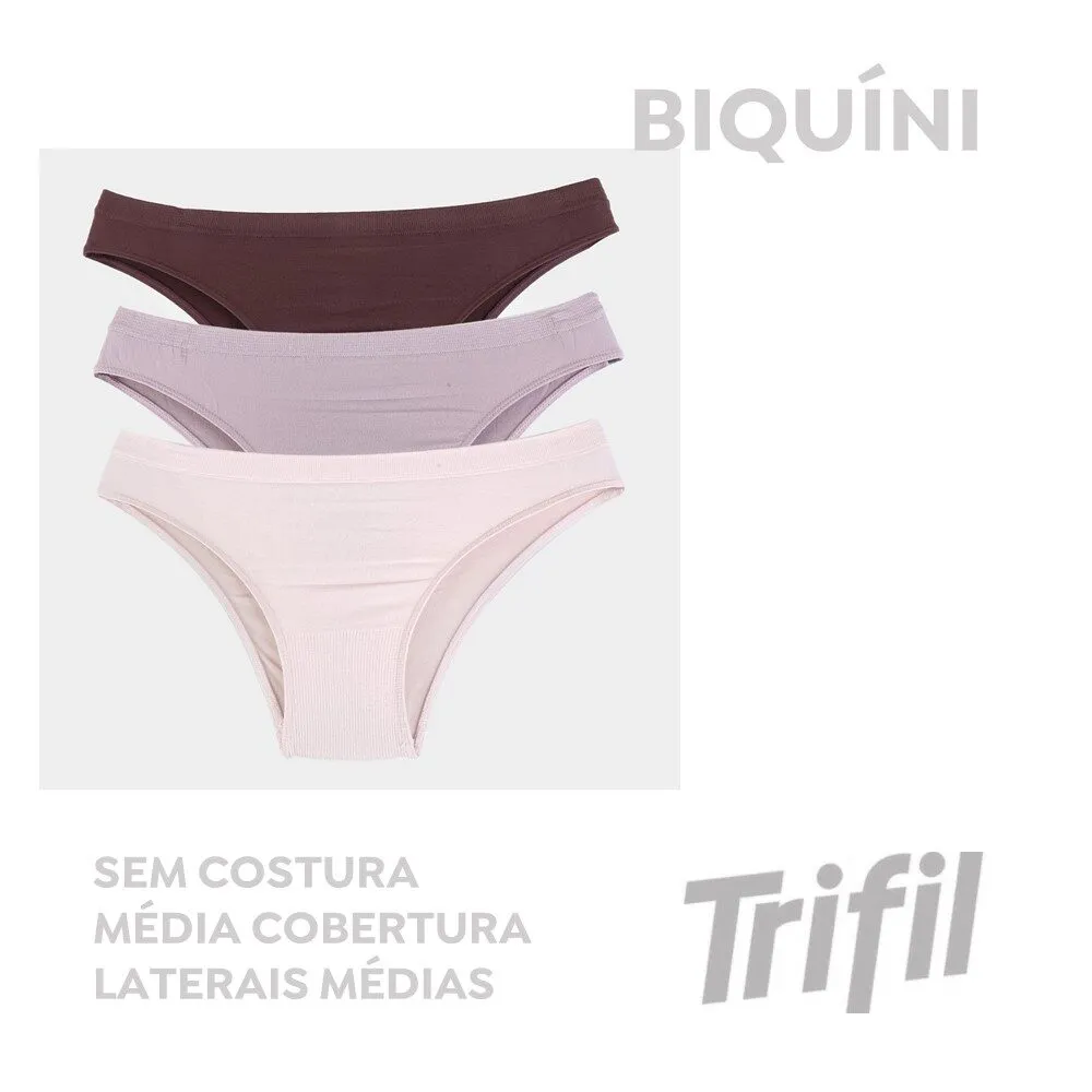 Kit 3 Calcinhas Trifil microfibra ,Biquíni marrom/bege/satin - Imagem 4