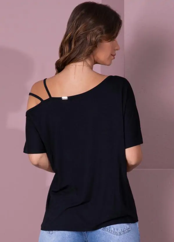 Blusa quintess Preta com Tiras no Ombro - Imagem 4
