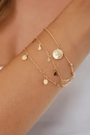 Mix de Pulseiras com Medalha de São Bento folheado em ouro 18k