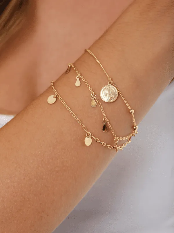 Mix de Pulseiras com Medalha de São Bento folheado em ouro 18k