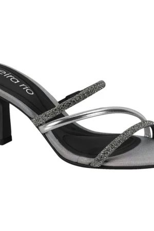 Tamanco Salto Beira Rio Preto e Prata Feminino