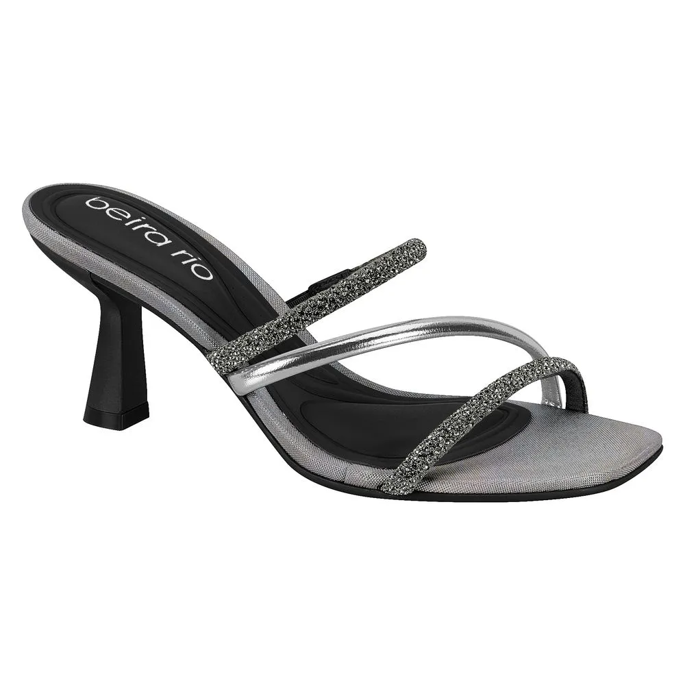 Tamanco Salto Beira Rio Preto e Prata Feminino