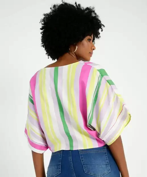Blusa Feminina Listrada Amarração Manga 3/4 - Imagem 5