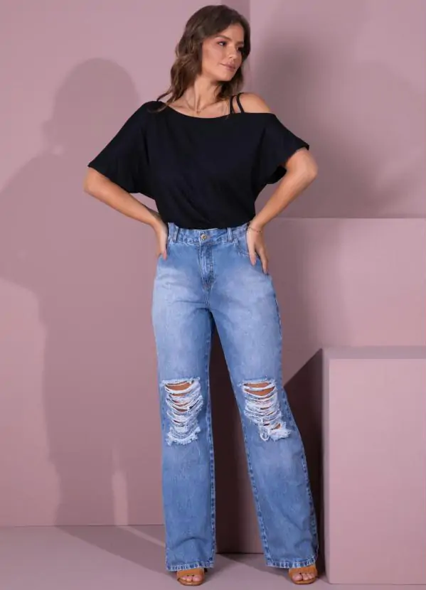 Blusa quintess Preta com Tiras no Ombro - Imagem 2