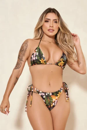 Biquíni Cortininha Levanta Bumbum com Bojo Floral Amarelo