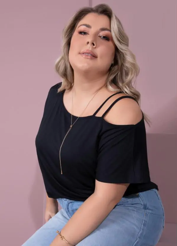 Blusa quintess Preta com Tiras no Ombro - Imagem 5