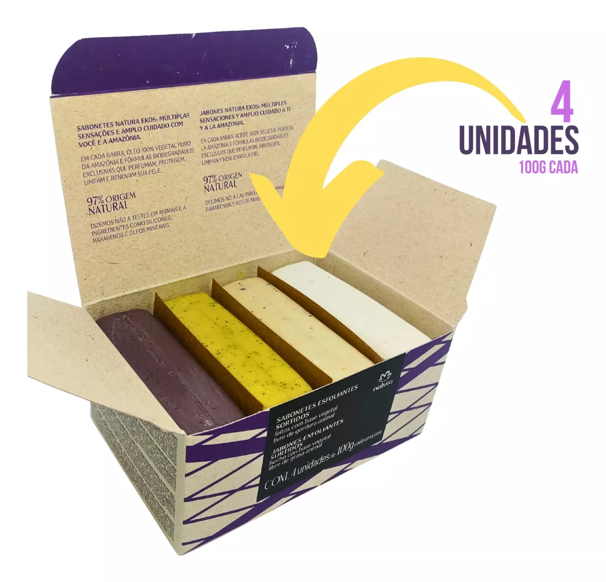Sabonete Em Barra Ekos Esfoliante Caixa Com 4 Unidades – Açaí, Andiroba, Maracujá, Castanha - Imagem 3