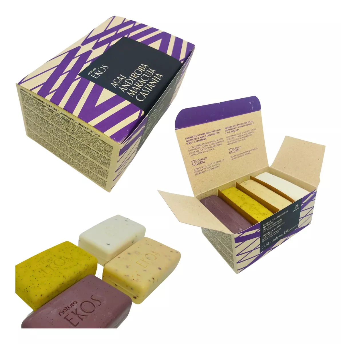 Sabonete Em Barra Ekos Esfoliante Caixa Com 4 Unidades – Açaí, Andiroba, Maracujá, Castanha