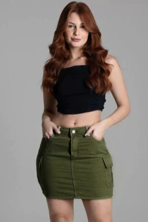 Saia mini Sawary Jeans – Verde Militar – 274667