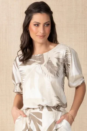 Blusa Folhagem Bege com Elástico