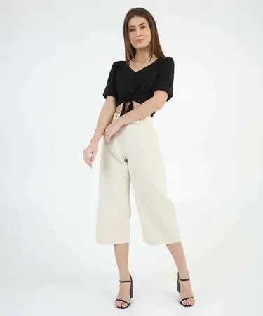 Blusa Cropped Feminina com Amarração Frontal Manga Curta - Imagem 2