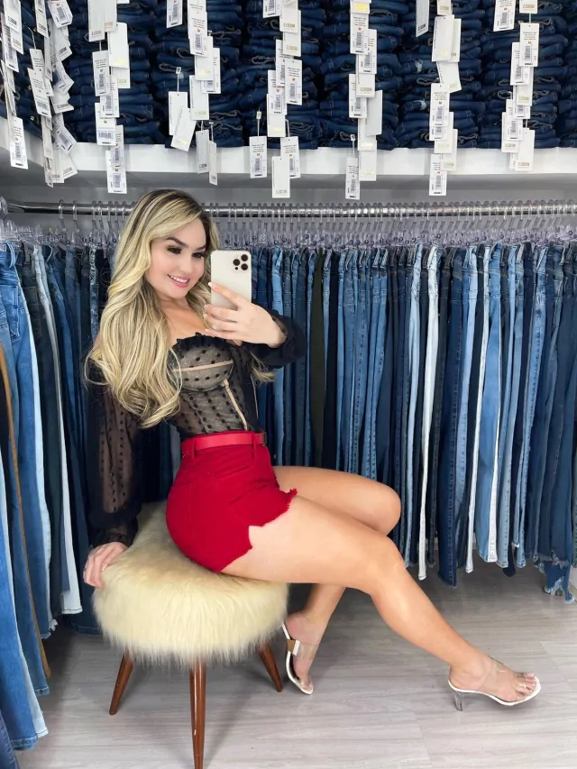 Short Jeans Feminino Colors Collection – Vermelho – Models – SH050 - Imagem 2