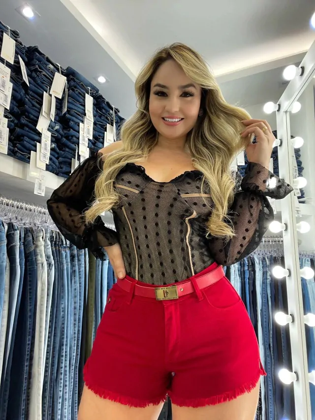 Short Jeans Feminino Colors Collection – Vermelho – Models – SH050 - Imagem 3