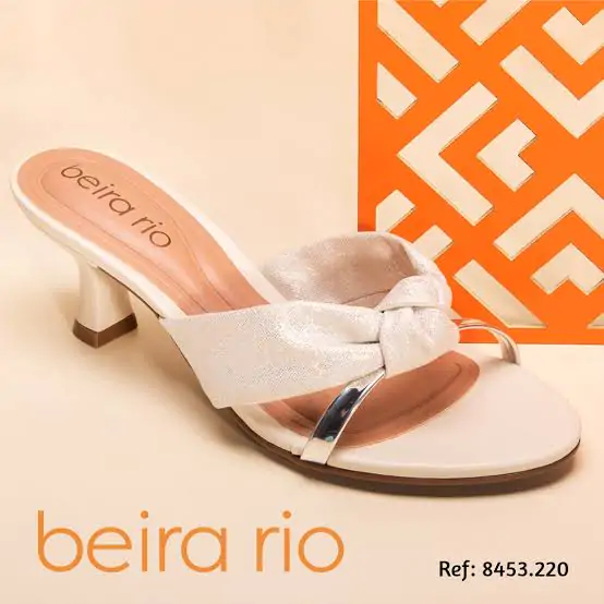 Sandalia Tamanco Salto Taça Strass Beira Rio Conforto