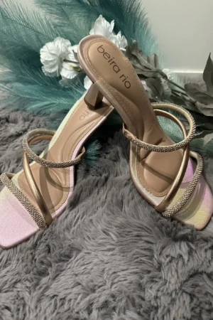 Tamanco Salto Beira Rio Gold e Pink Feminino