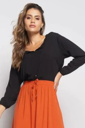 Blusa gola V manga longa Viscolinho Salvatore