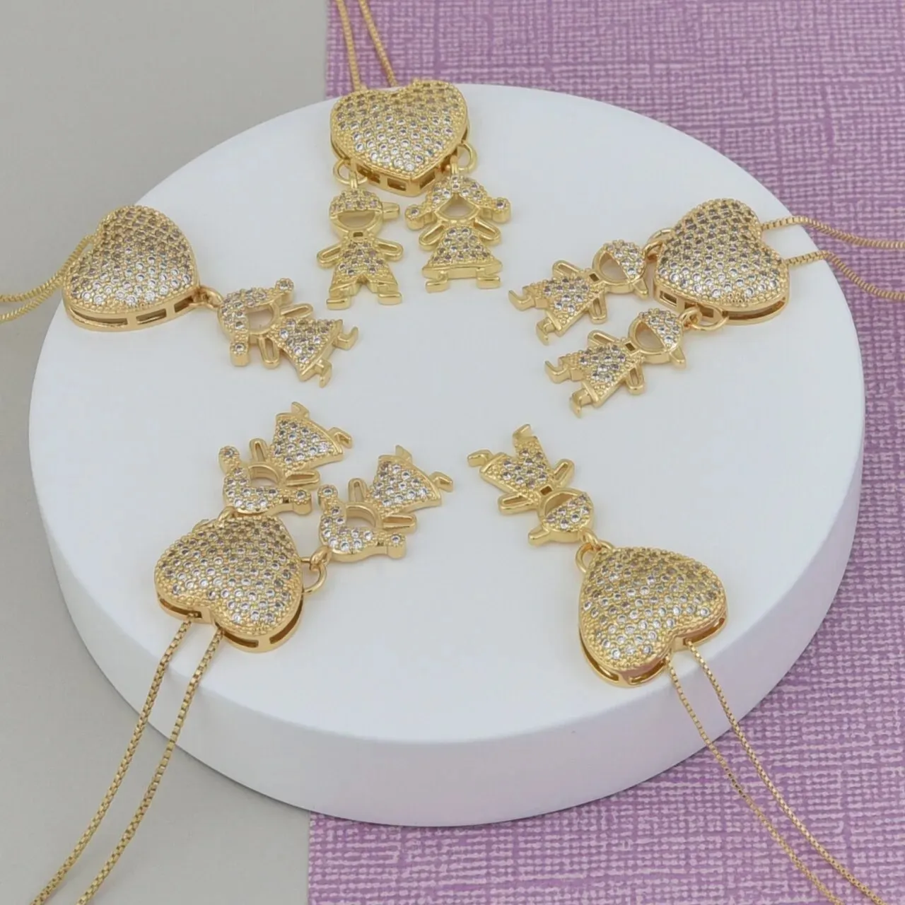 Colar Filhos 2 Meninos Clássico Cravejado BiJUTERIA - Imagem 3