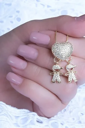 Colar Filhos 2 Meninos Clássico Cravejado BiJUTERIA