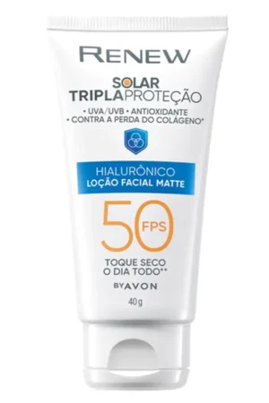 AVON RENEW PROTETOR FACIAL SOLAR MATTE COM ÁCIDO HIALURÔNICO FPS50 40G