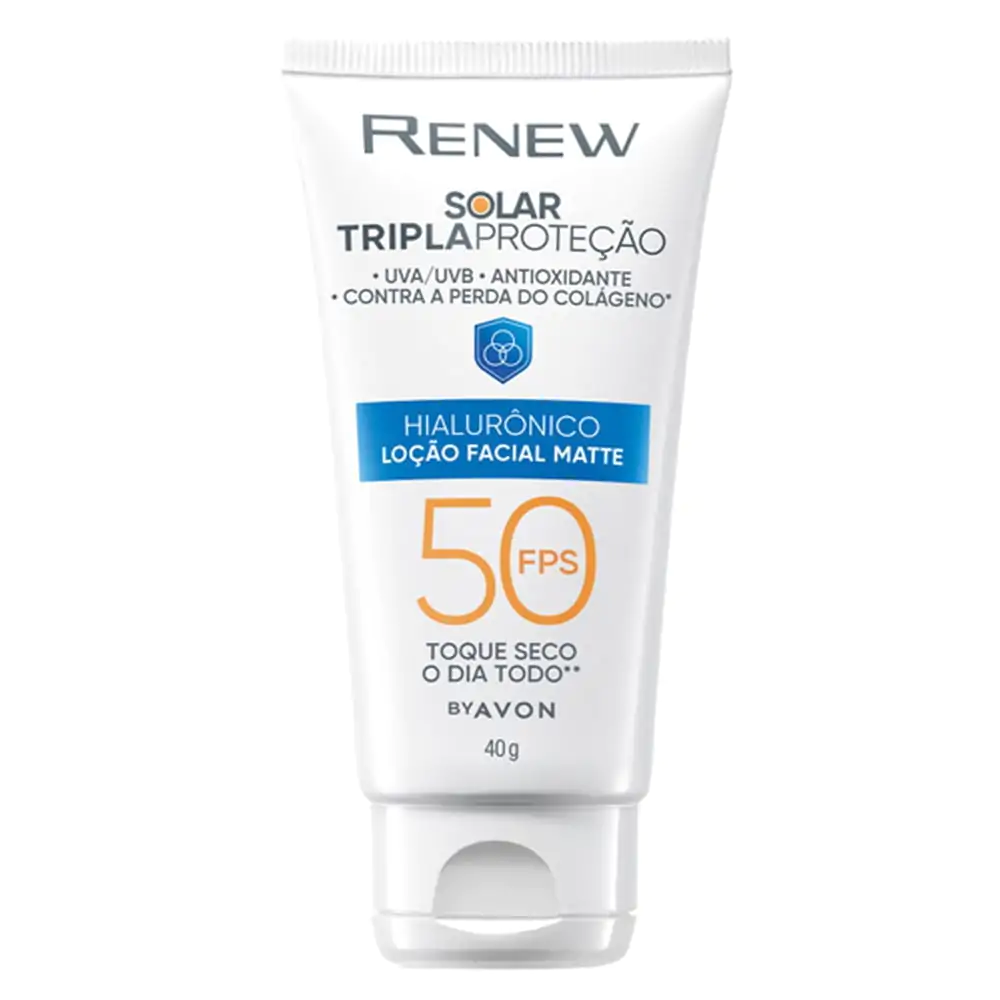 AVON RENEW PROTETOR FACIAL SOLAR MATTE COM ÁCIDO HIALURÔNICO FPS50 40G