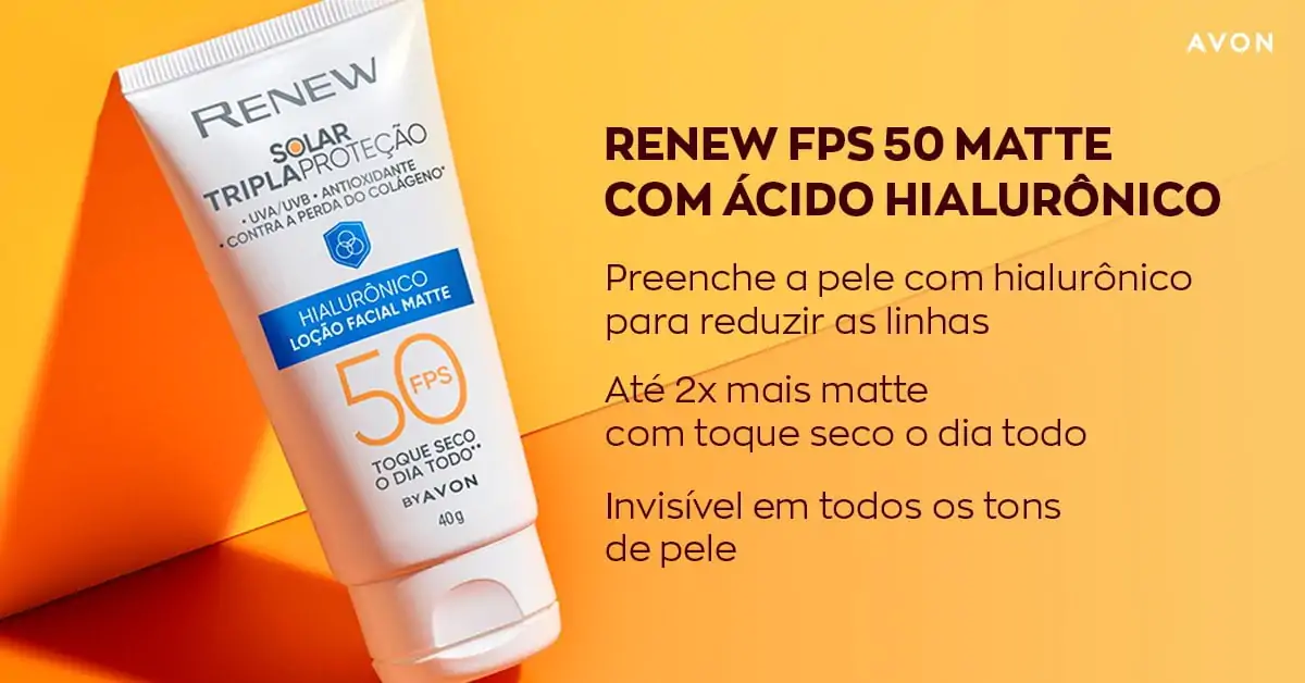 AVON RENEW PROTETOR FACIAL SOLAR MATTE COM ÁCIDO HIALURÔNICO FPS50 40G - Imagem 2