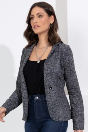 Blazer em Moletinho Abstrato Preto