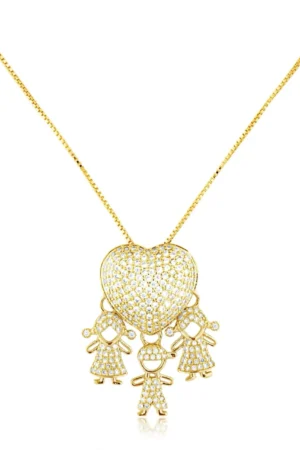 Colar Filhos 2 Meninas 1 Menino Clássico Cravejado Bijuteria.