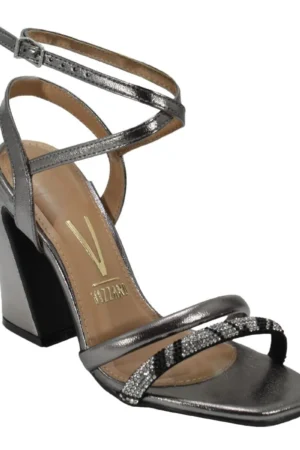 Sandália Vizzano Metalizado Premium Strass Cinza Grafite/Preto