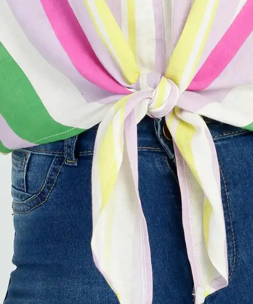 Blusa Feminina Listrada Amarração Manga 3/4 - Imagem 3