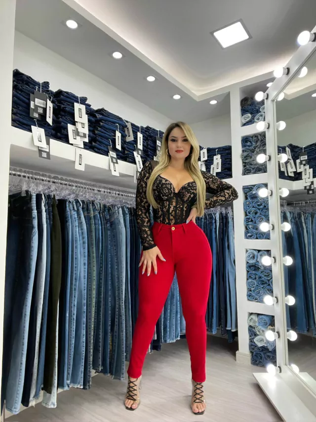 Calça Jeans Feminina Skinny Vermelha C362-02 - Imagem 3