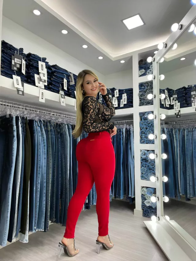 Calça Jeans Feminina Skinny Vermelha C362-02 - Imagem 4