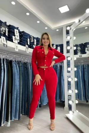 Calça Jeans Feminina Skinny Vermelha C362-02