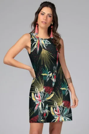 Vestido Curto Floral Preto sem Mangas