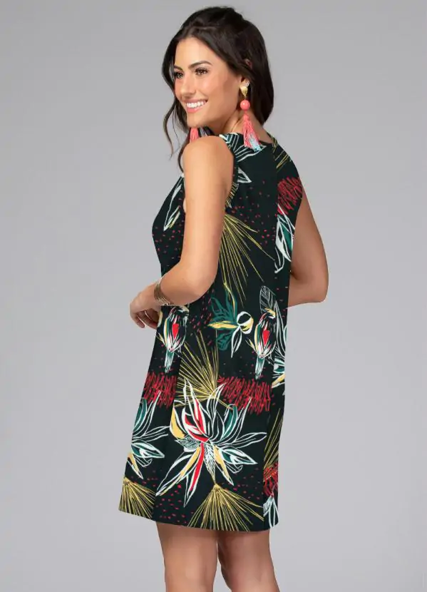 Vestido Curto Floral Preto sem Mangas - Imagem 4