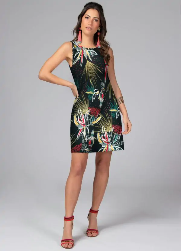 Vestido Curto Floral Preto sem Mangas - Imagem 2