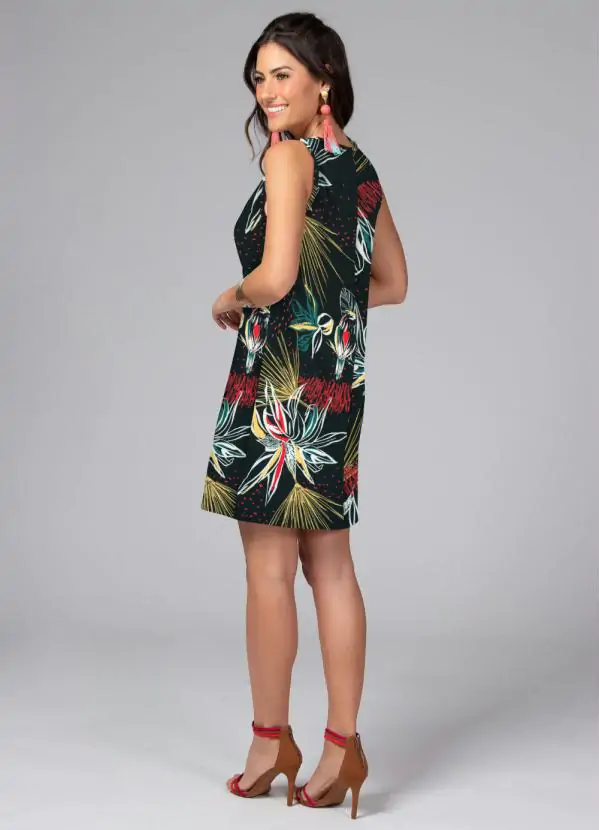 Vestido Curto Floral Preto sem Mangas - Imagem 3